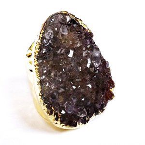 Men's Smokey Amethyst Geode Cocktail Dinner Ring 76.75 carats on Adjustable Band